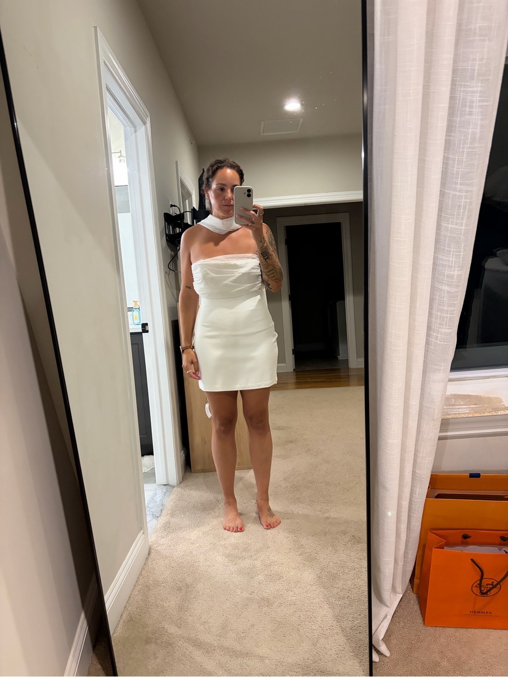 White Strapless Mini Dress with Neck Detail - Brand Unspecified